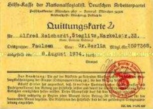 Quittungskarte der Hilfs-Kasse der NSDAP von Alfred Reichardt