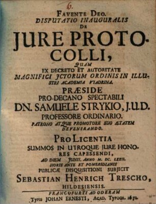 Disputatio Inauguralis De Iure Protocolli