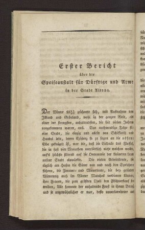 Erster Bericht ueber die Speiseanstalt fuer Dürftige und Arme in der Stadt Altona