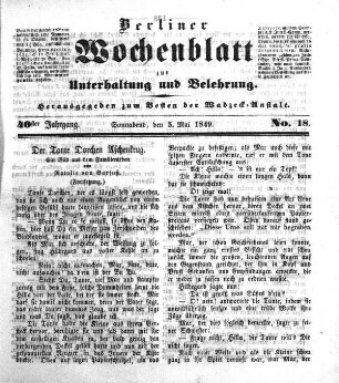 No. 18, Sonnabend, den 5. Mai 1849.