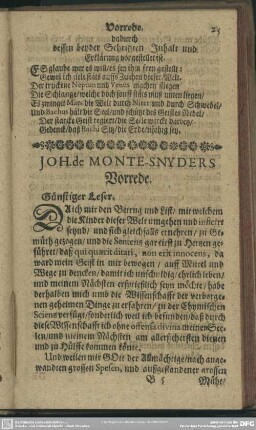 Joh. de Monte-Snyders Vorrede