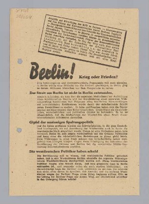 "Berlin! Krieg oder Frieden?"