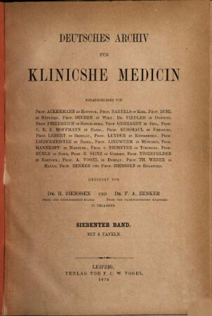Deutsches Archiv für klinische Medizin. 7, 7. 1870