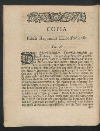 Copia Edicti Regiminis Halberstadiensis