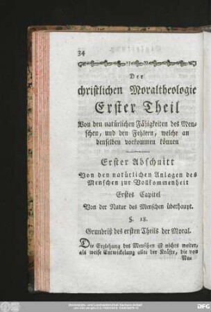 Erster Abschnitt Von den natürlichen Anlagen des Menschen zur Vollkommenheit.