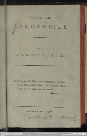 Ueber Die Langeweile