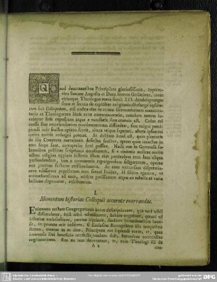 I. Momentum historiae Colloquii accurate enarrandate