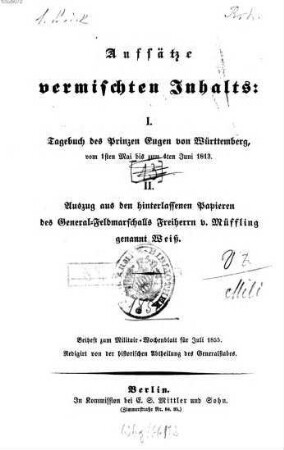 Militär-Wochenblatt. Beiheft : unabhängige Zeitschr. für d. dt. Wehrmacht. 1855