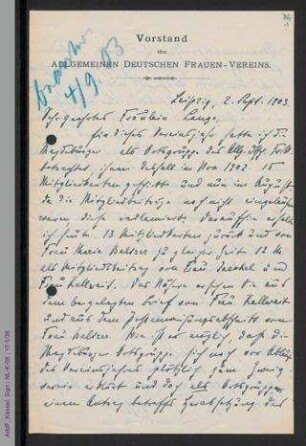 Brief von Johanna Brandstetter an Helene Lange