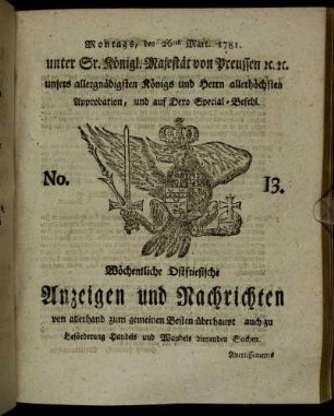 No. 13. Montags, den 26ten Mart. 1781.
