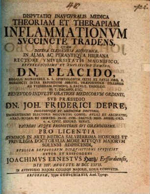 Disp. inaug. med. theoriam et therapiam inflammationum succincte tradens
