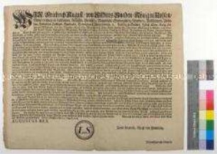 Patent von Friedrich August I. Kurfürst von Sachsen betreffend einen Impost auf gestempeltes Papier und Spielkarten