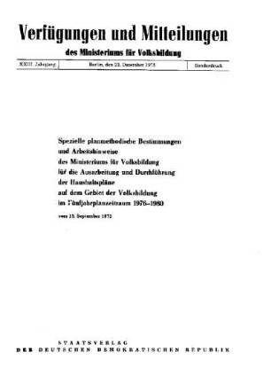 1: Verfügungen und Mitteilungen des Ministeriums für Volksbildung. Sonderdruck - 1975