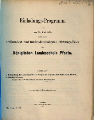 Einladungs-Programm zu der am ... stattfindenden ... Stiftungsfeier der Königlichen Landesschule Pforta. 1877/78