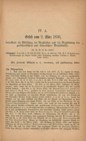 IV. A. Gesetz vom 2. März 1850