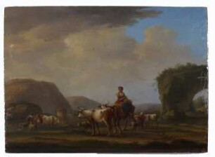 Landschaft mit Kühen und Hirten