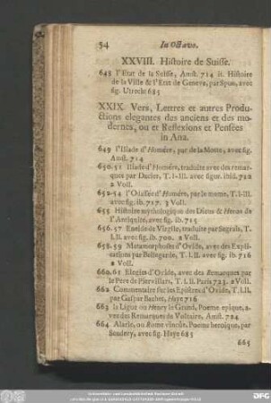 XXIX. Vers, Lettres et autres Productions elegantes des anciens et des modernes, ou et Reflexions et Pensées in Ana.