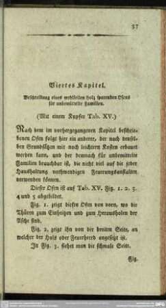 Viertes Kapitel. Beschreibung eines wohlfeilen Holz sparenden Ofens für unbemittelte Familien