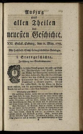 XXI. Stück. Coburg, den 21. May. 1755.