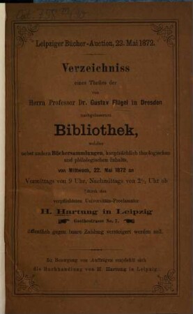Leipziger Bücher-Auction. 90. 1872, 22. Mai