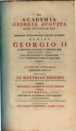 De academia Georgia Augusta qua Göttingae est ... brevis narratio