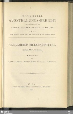 Gruppe 26, Sect. 6: Allgemeine Bildungsmittel : Bericht