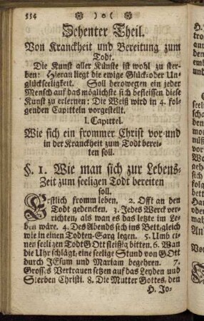 Zehenter Theil. Von Kranckheit und Bereitung zum Todt.