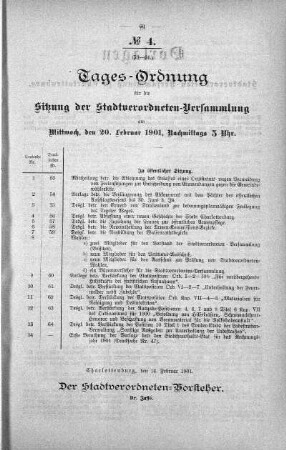 Tages-Ordnung, 20. Februar 1901