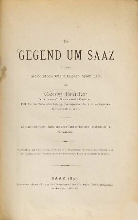 Die Gegend um Saaz in ihren geologischen Verhältnissen, 1