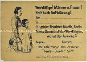 Aushang zu einem Aufklärungsvortrag über "Sexualnot"