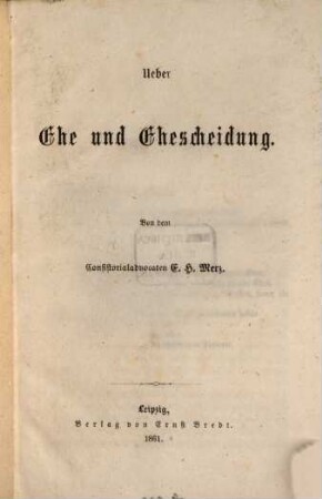 Ueber Ehe und Ehescheidung