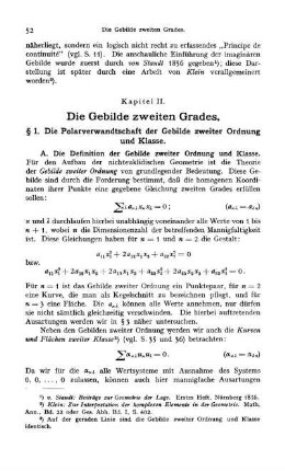 A. Die Definition der Gebilde zweiter Ordnung und Klasse.