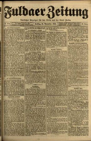 Erste Ausgabe vom Freitag, den 26. November 1920.
