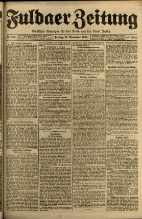 Erste Ausgabe vom Freitag, den 26. November 1920.