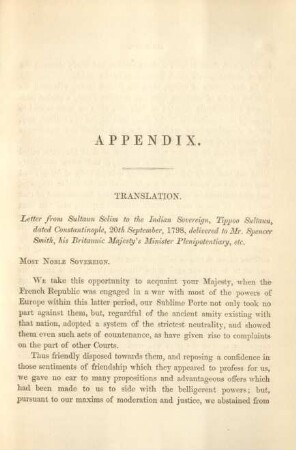 Letter from Sultaun Selim to the Indian Sovereign, Tippoo Sultaun ...