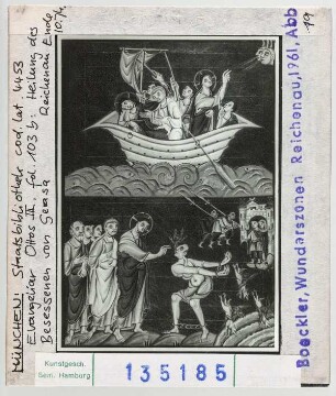 München, Staatsbibliothek: Clm 4453, sog. Evangeliar Ottos III., fol. 103b: Heilung des Besessenen, Sturm