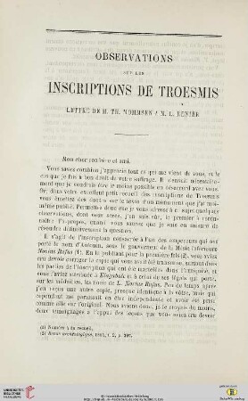 N.S. 13.1866: Observations sur les inscriptions de Troesmis : lettre de M. Th. Mommsen à M. L. Renier