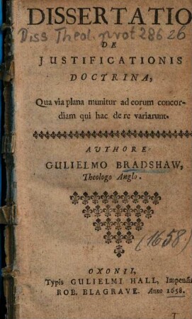 Dissertatio De Justificationis Doctrina