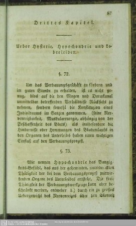 Drittes Kapitel. Ueber Hysterie, Hypochondrie und Leberleiden