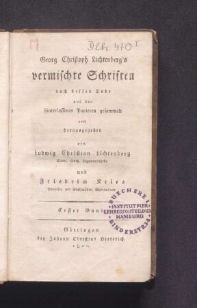 Bd. 1: Georg Christoph Lichtenberg's vermischte Schriften