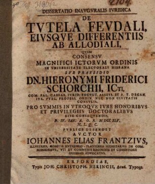 De tutela feudali eiusque differentiis ab allodiali