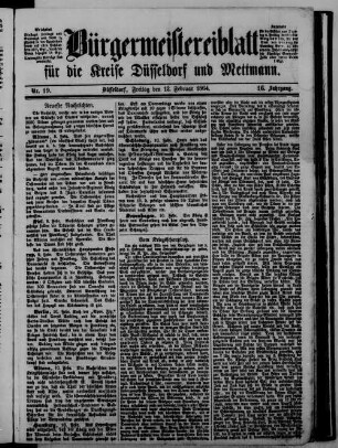 Bürgermeistereiblatt für die Kreise Düsseldorf und Mettmann. 1862-1871