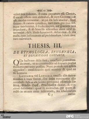 Thesis. III. De Etymologia, Synonymia, Et Definitione Lottariæ.