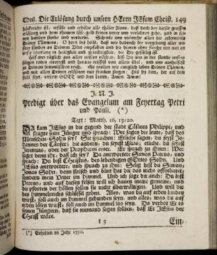 Predigt über das Evangelium am Feyertag Petri und Pauli.