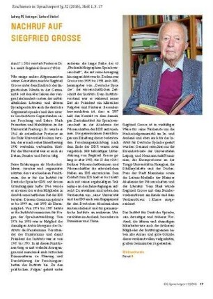 Nachruf auf Siegfried Grosse
