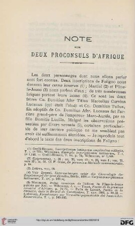 Sér. 3: Note sur deux proconsuls d'Afrique