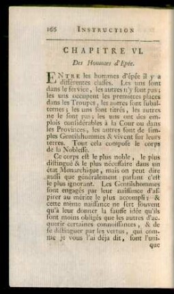 Chapitre VI. Des Hommes d'Epée
