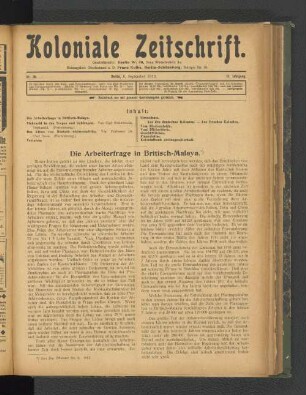 Die Arbeiterfrage in Britisch-Malaya.