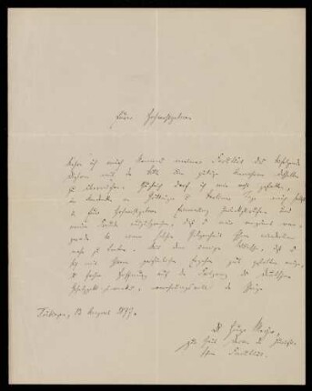 Brief von Hugo Meyer an Gottlieb Planck, Tübingen, 12.8.1877
