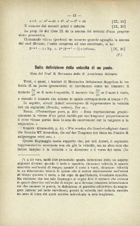 Sulla definizione della velocità di un punto.